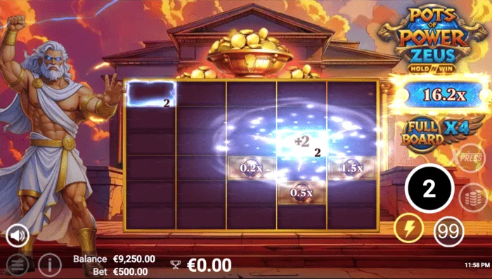 Pots of Power: Zeus - ecranul de joc în modul bonus